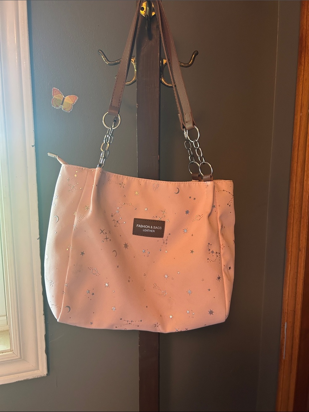 Pink Star-Print Shoulder Tote